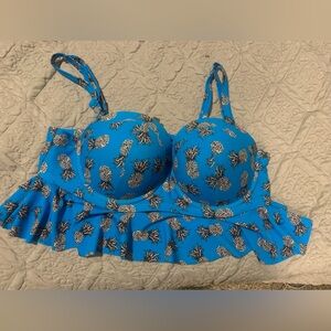 Blue Pineapple Print Bikini Top
